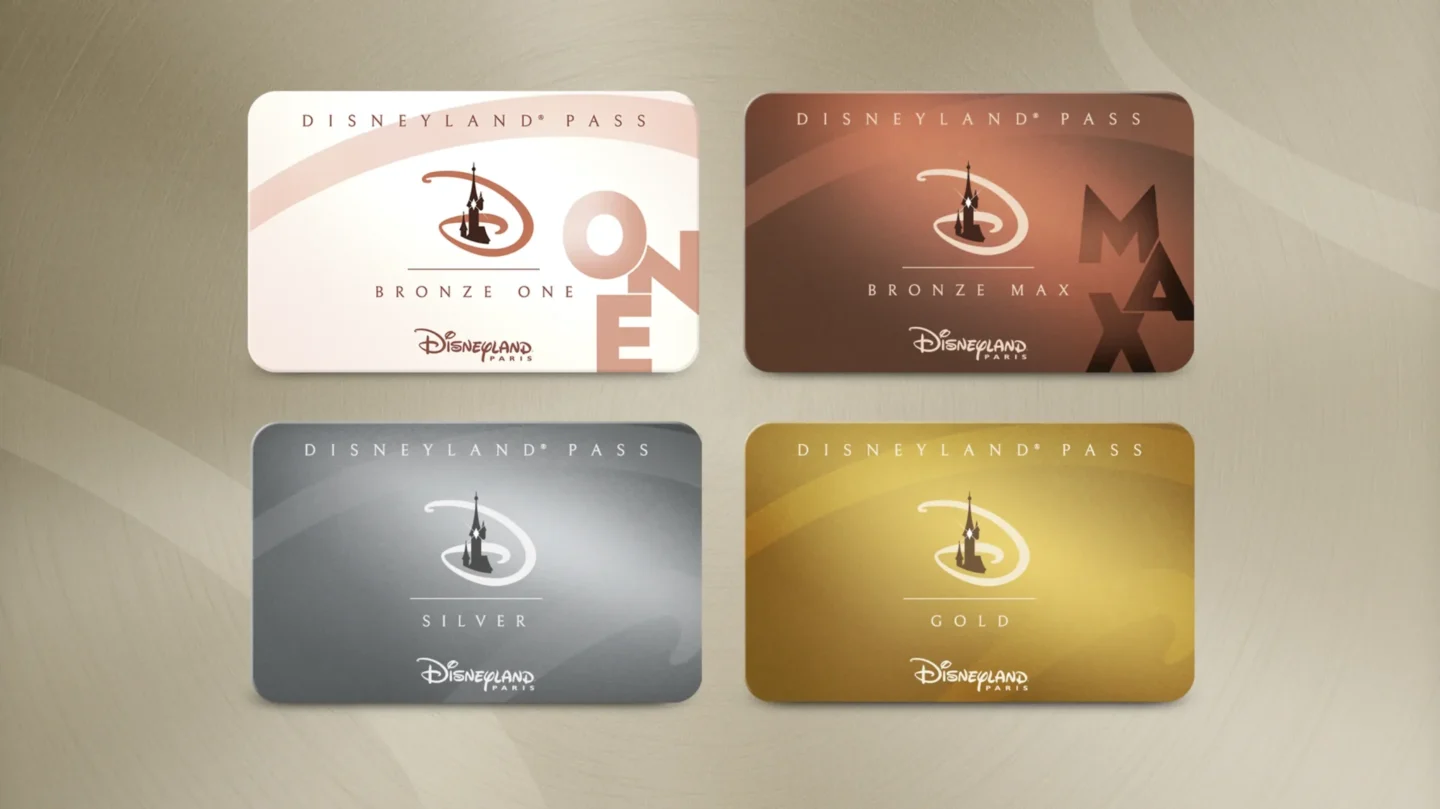 Comparativa de los cuatro Disneyland Pass de Disneyland Par&iacute;s: Bronze One, Bronze Max, Silver y Gold.